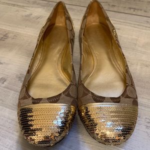 Classic Print Coach Flat with Gold Toe and Heal